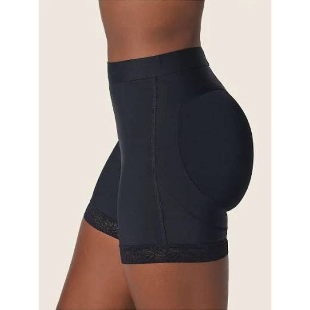 NEW Leonisa Mid-Rise Butt Lifter Shaper Short S Black Lace Trim Compression Slim